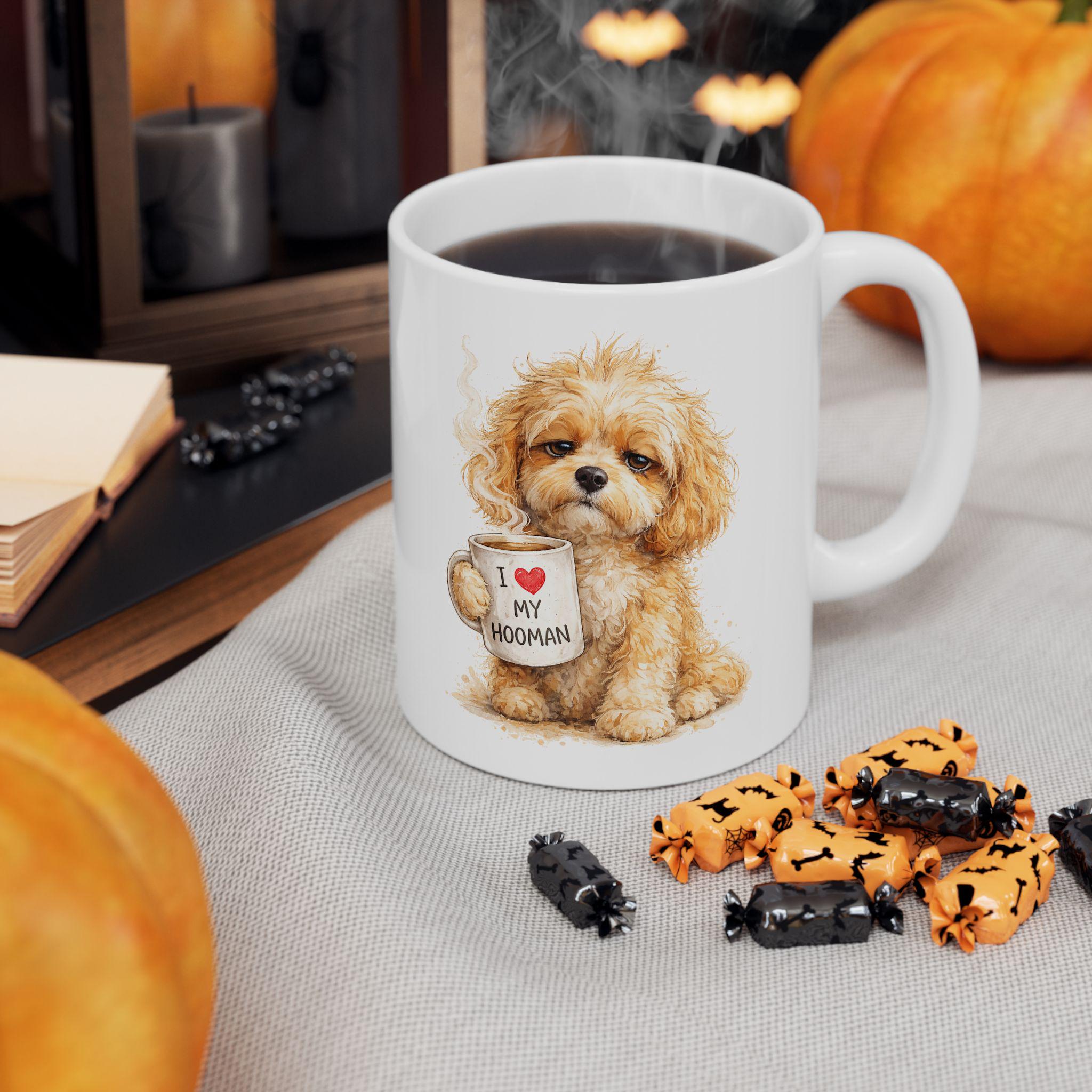 Cavapoo Dog Mug – Fluffy Cavoodle Puppy I Love My Hooman Ceramic Coffee ...