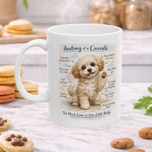 Rolig Cavoodle-mugg | En Cavoodles anatomi | Söt hundälskare-present | Cavapoo-mugg | Akvarell hundkopp | Present till hundmamma | Fluffig hundkonst