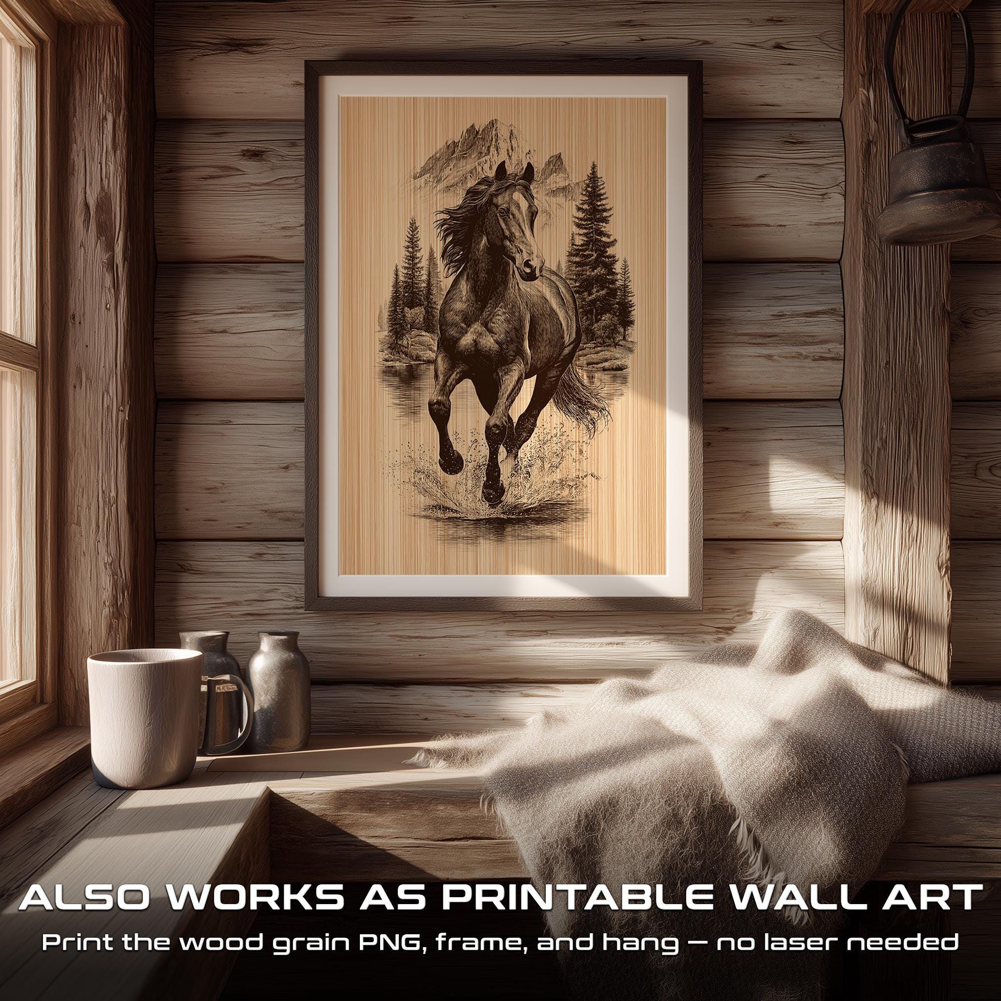 Running Wild Horse PNG Laser File | Mountain Wildlife Wood Engraving ...