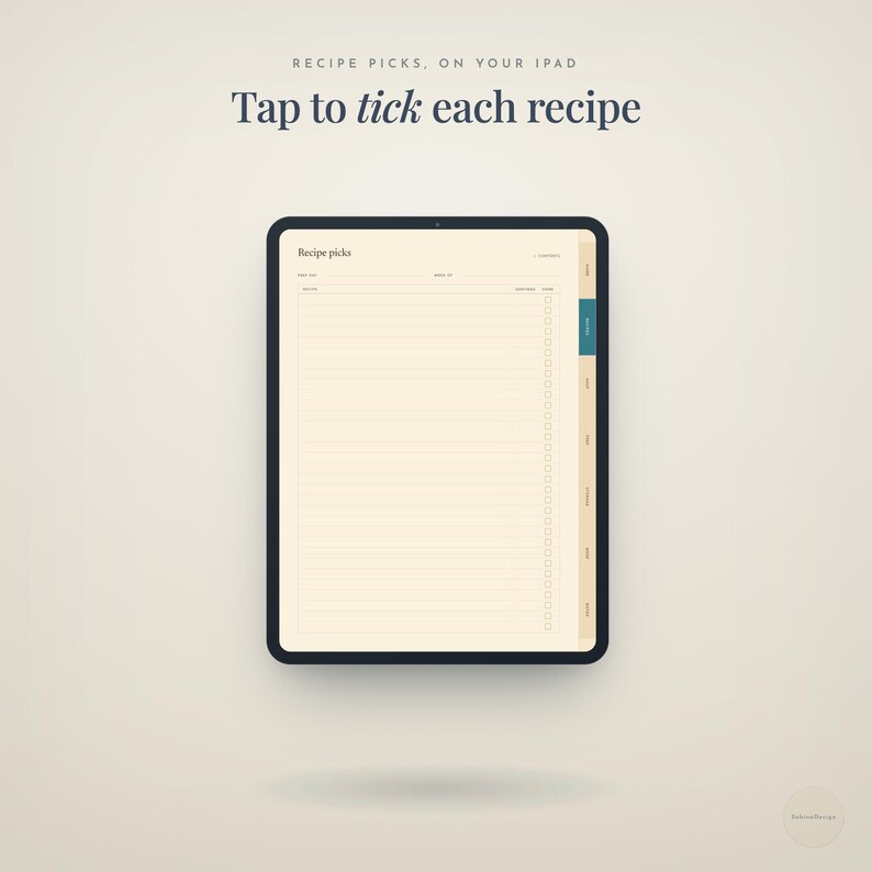 recipe picks, on your ipad · Tap to · tick · each recipe