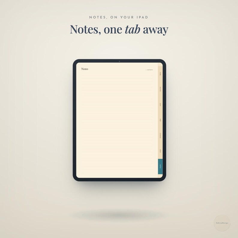 notes, on your ipad · Notes, one · tab · away