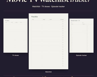 Utskrivbar film- och TV-bevakningslista, tittad logg avsnittsspårare PDF för iPad GoodNotes, favoritjournal, A4 US Letter