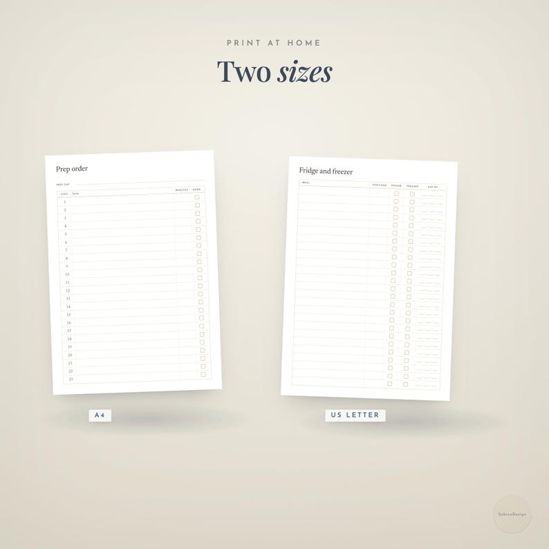 print at home · Two · sizes · A4 · US Letter