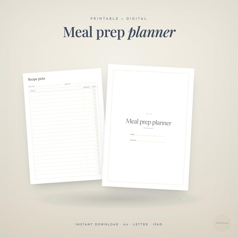 printable + digital · Meal prep · planner · instant download · a4 · letter · ipad