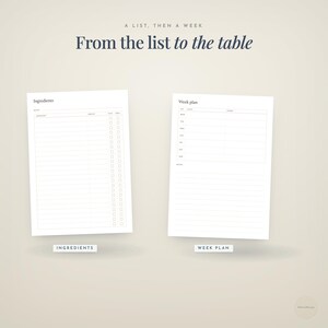 a list, then a week · From the list · to the table · ingredients · week plan