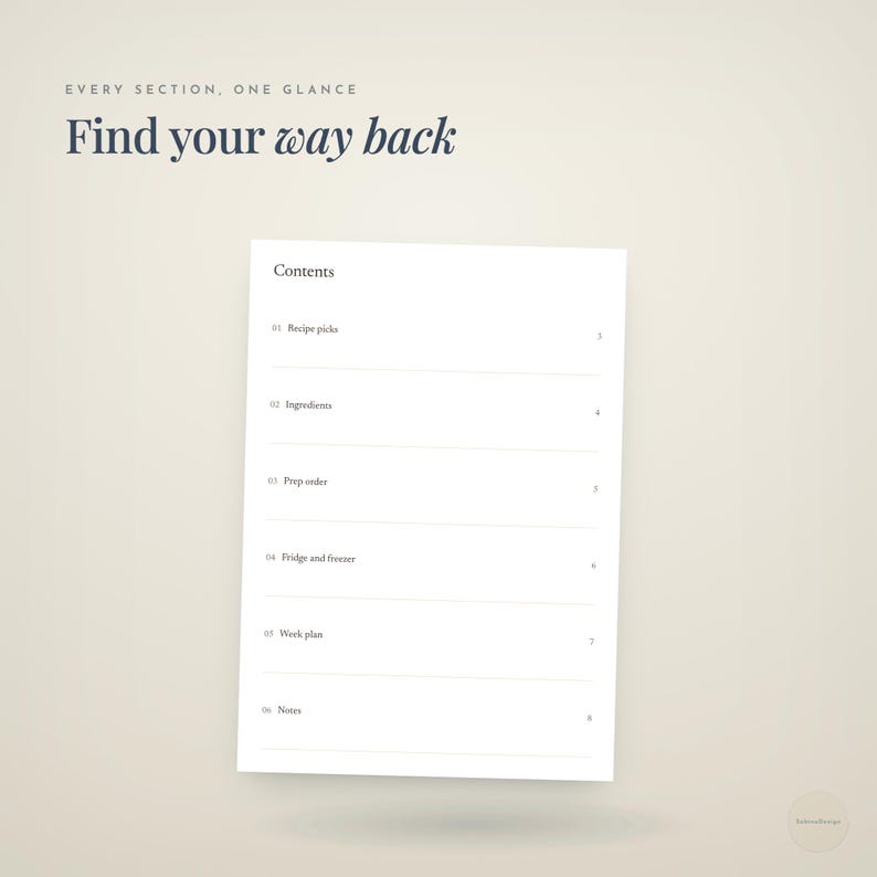 every section, one glance · Find your · way back
