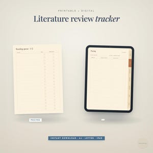 Litteraturgranskningsspårare, utskrivbar doktorandutbildning, läskö, tempo, screening, framstegsrådgivare, loggbok för A4 US Letter iPad GoodNotes PDF