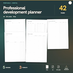Planificateur de développement professionnel, journal d'apprentissage imprimable, suivi des compétences et registre de cours, format PDF A4/US Letter pour iPad GoodNotes, sans date