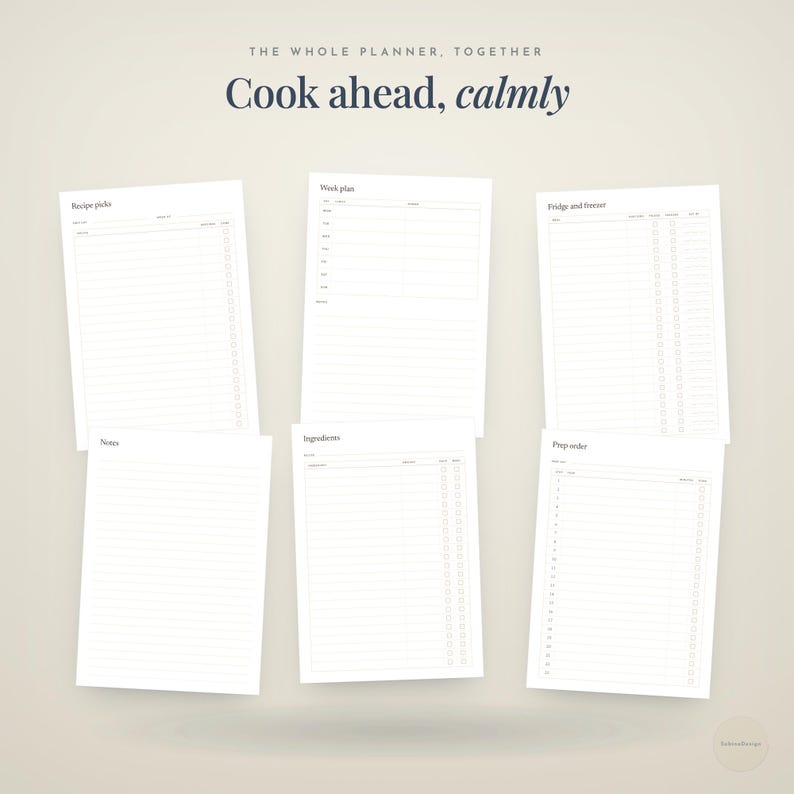 the whole planner, together · Cook ahead, · calmly