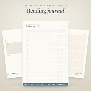 Reading Journal and Book Tracker, Undated Digital + Printable Book Log for iPad GoodNotes, Hyperlinked Reading Log, TBR, Book Review, A4