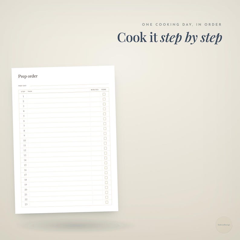one cooking day, in order · Cook it · step by step
