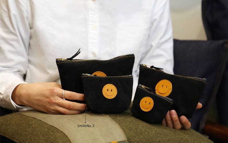 Zipper leather pouch SmileNo.2 Genuine Pig Skin Leather Pouch Bridesmaid gift Leather case