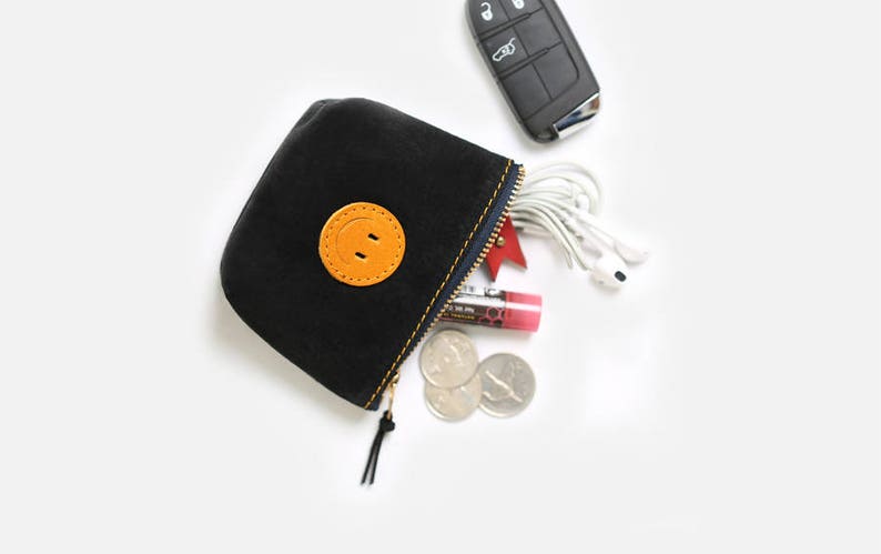 Zipper leather pouch SmileNo.2 Genuine Pig Skin Leather Pouch Bridesmaid gift Leather case