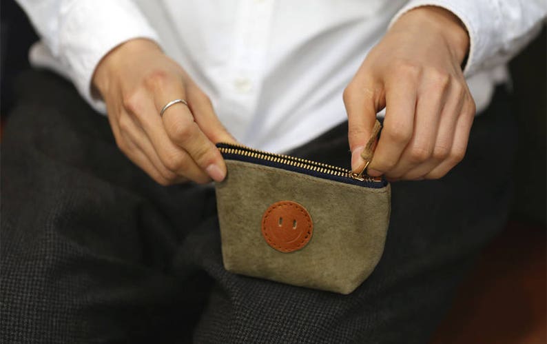 Zipper leather pouch SmileNo.2 Genuine Pig Skin Leather Pouch Bridesmaid gift Leather case