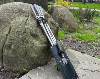 Premium BBQ Skewer Set in Leather Case, Hand-Cast Bronze Handles, Ashwood Grilling Tools, Gift for Him