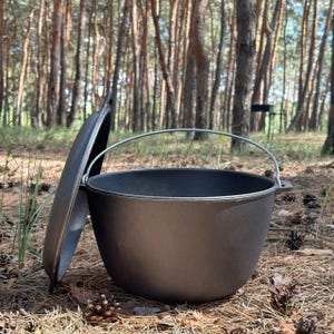 Authentic Cast Iron Kazan Pot with Lid Deep Plov Cauldron Luxury Housewarming Gift