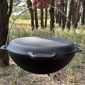 12.7 Quart Cast Iron Asian Kazan, Camping Dutch Oven, Skillet Lid Pot 2-in-1