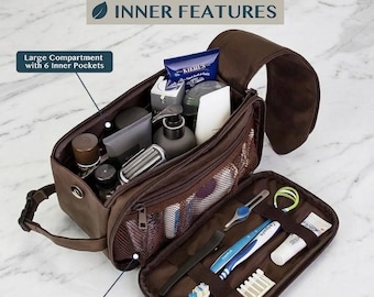 Neceser de cuero para hombre, neceser personalizado, organizador de viaje impermeable