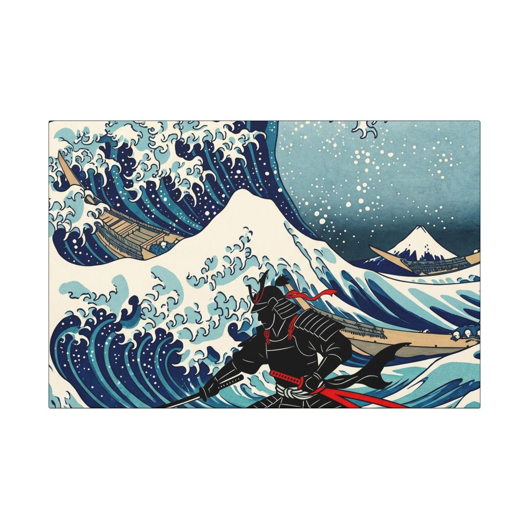 Samurai Wave Canvas Art Wrap | Mount Fuji Japanese Wave Illustration - Etsy