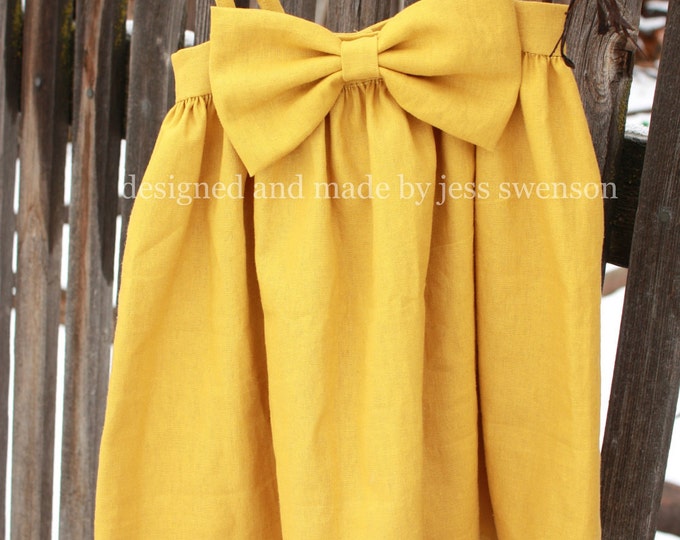 Mustard Yellow Linen Bow Baby Dress Etsy