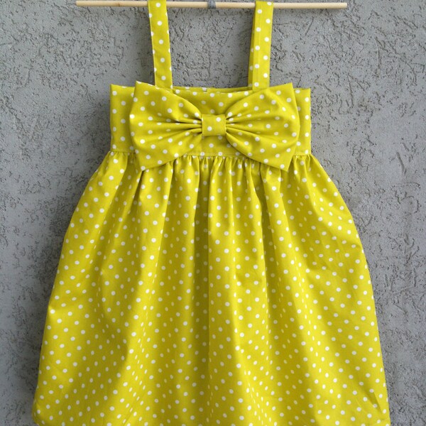 White Pin Dot on Citron Yellow baby/toddler dress, 100% Organic Cotton