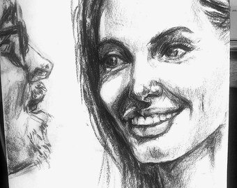 Desenho de casal, retrato de casal, presente de casamento, bodas de ouro/prata, primeiro amor, desenho de retrato, desenho a carvão, trabalho por encomenda