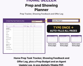 Home Seller Prep and Showing Planner, Fillable PDF Organizer, Home Seller Checklist, Selling a Home, Open House Prep, Offer Log