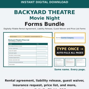 Protect Your Backyard Theater Business - Movie Night FILLABLE PDF, Rental Agreement, Guest Waiver, Licensing Notice