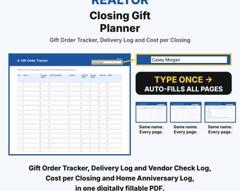 Realtor Closing Gift Planner, Real Estate Agent Client Gift Tracker, Fillable PDF Forms, Gift Order and Delivery Log, Home Anniversary Log