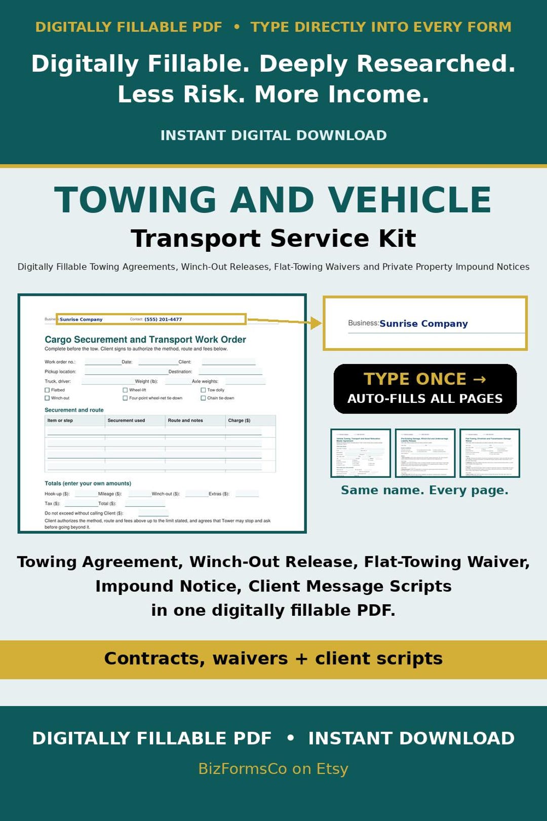 Towing and vehicle transport contract kit