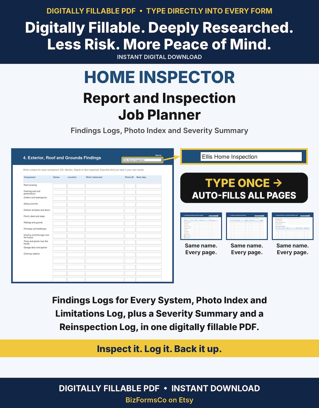 Home inspector report and inspection job planner
