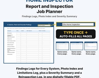 Home Inspector Report and Inspection Job Planner, Home Inspector Forms, Home Inspection Checklist, Inspection Report Template, Fillable PDF