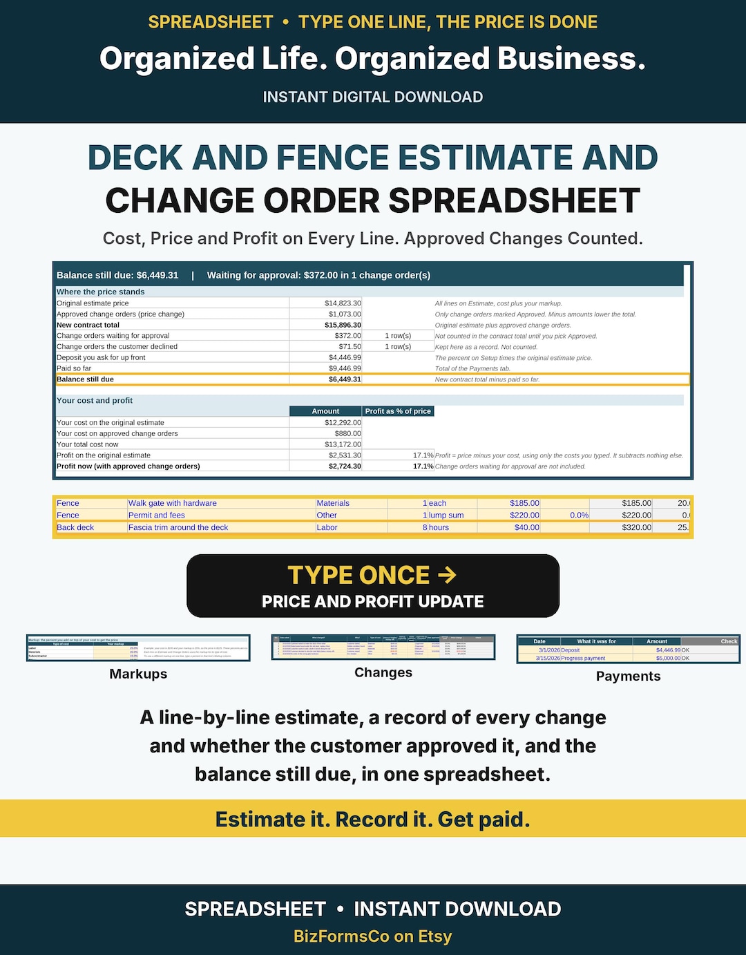 Deck and fence estimate and change order