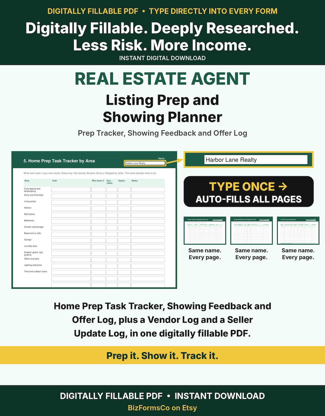 Real estate agent listing prep and showing planner