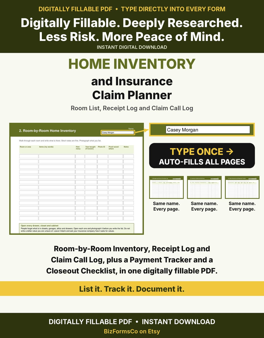 Home inventory and insurance claim planner