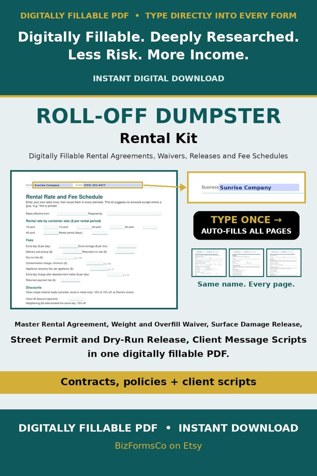 Roll-off dumpster rental forms