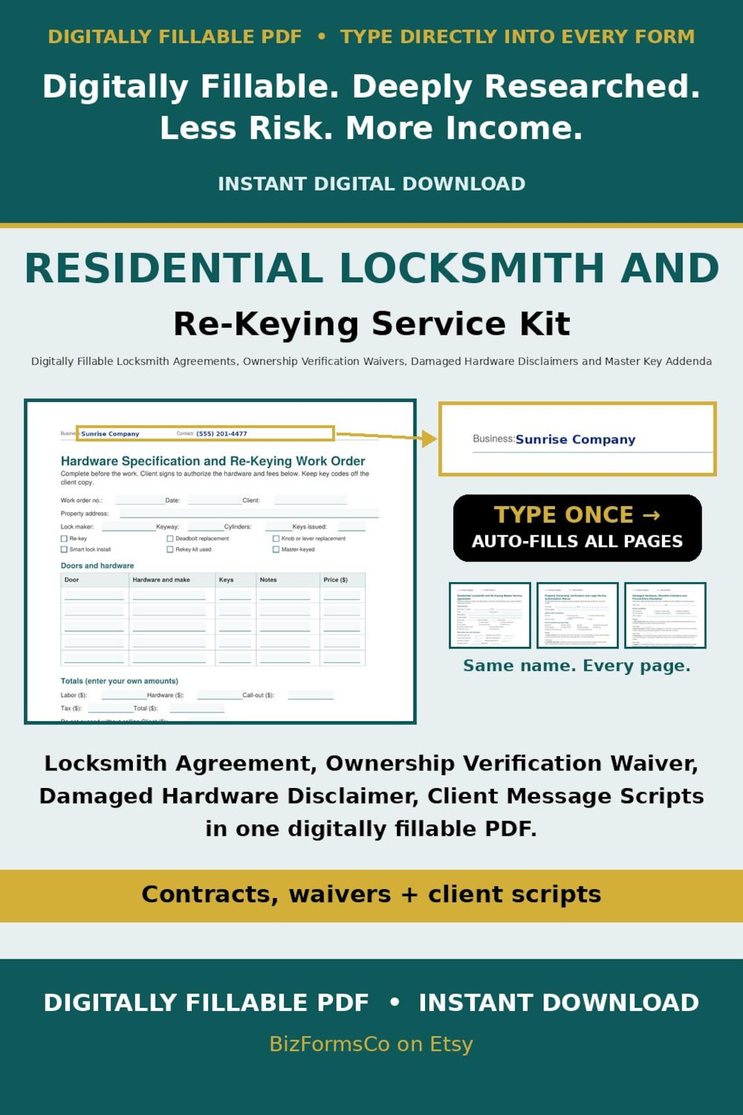 Residential locksmith contract kit