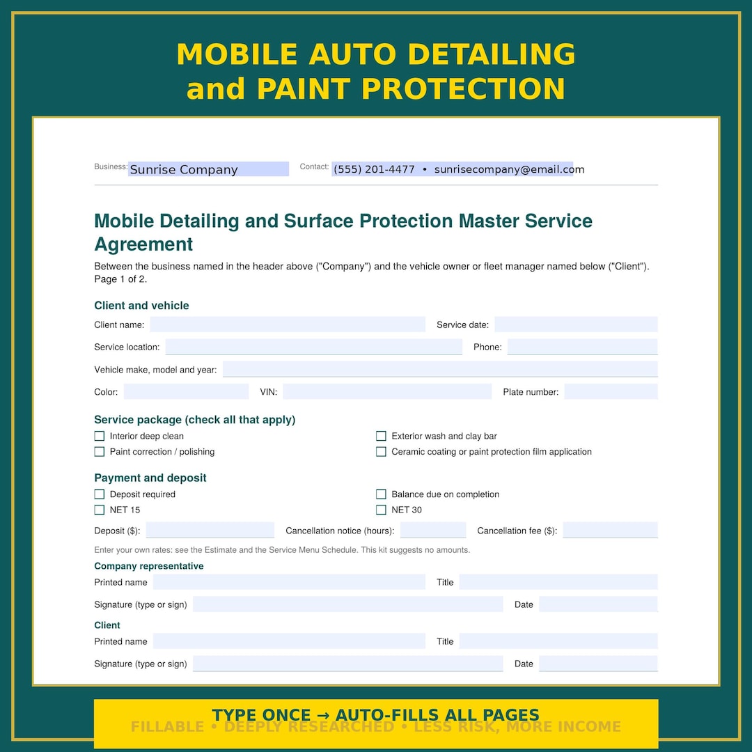 Mobile auto detailing contract