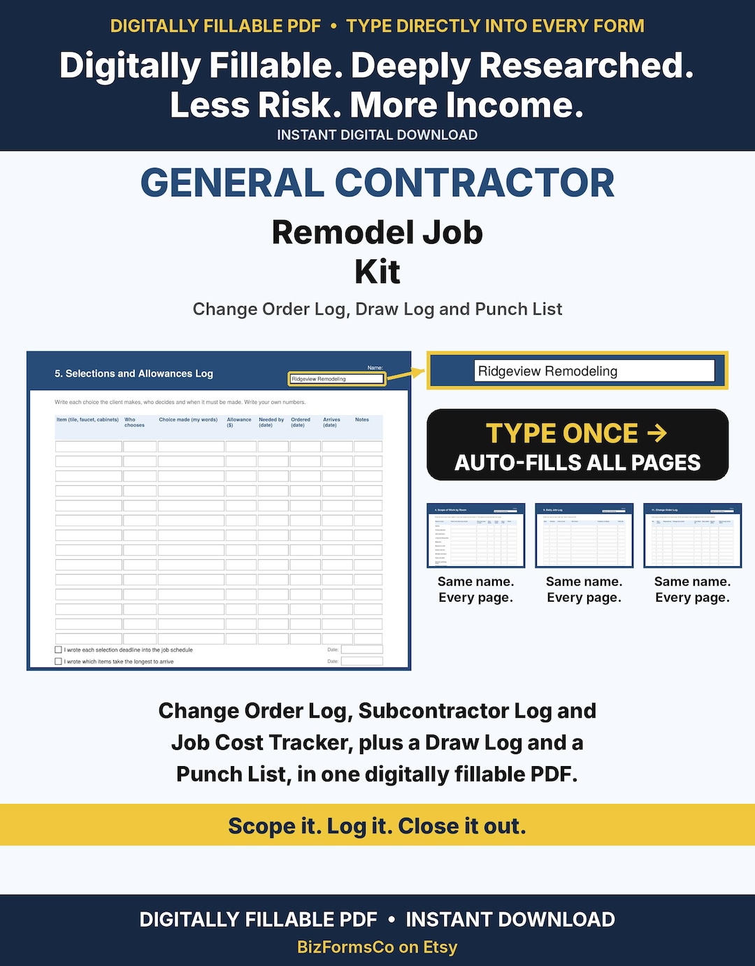 General contractor remodel job kit
