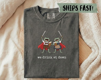 Comfort Colors® We Drink At Dawn Shirt, Couple Oktoberfest Shirt, Lederhosen Shirt, Oktoberfest Couples Gift, Funny Couple Gift, Beer Lover