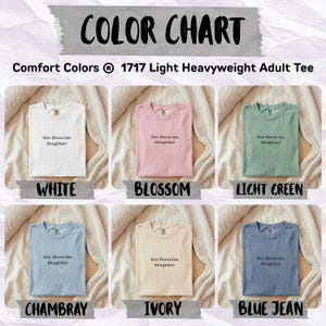 Color chart for Comfort Colors 1717 tee showing six shirt colors.
