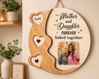 Custom Mother Daughter Photo Wood Sign Gift For Mom Personalized Name Family Portrait Plaque Beautiful Bespoke Imperial Luxury Wall Hanging