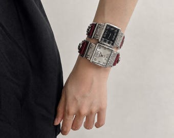 Handmade Vintage Cuff Watch Luxury Unisex Bracelet Watch Retro Gothic Quartz Watch Punk Wristwatch Dark Academia Luxury Jewelry Gift for Him