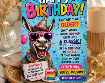 Funny Donkey Birthday Card, Digital Birthday Card, Printable Birthday Greeting Card, Instant Download, Funny Animal Birthday Card