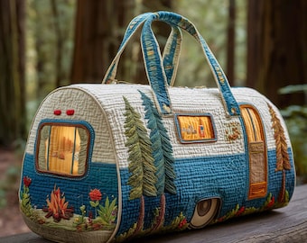 Sac de sport rétro matelassé fait main, fourre-tout de voyage unique pour le week-end, bagage de camping-car vintage, cadeau bohème hippie pour voyageurs