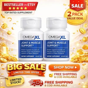 Cápsulas blandas Omega XL para el apoyo articular y muscular – Aceite de mejillón de labios verdes (paquete de 2)