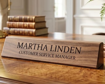 Placa de madera personalizada para escritorio, letrero con nombre grabado a medida, bloque de nombre para escritorio de oficina, placa de nogal, regalo para jefe y compañero de trabajo