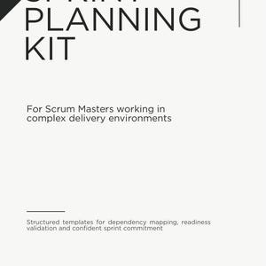 Op de afbeelding: Een witte achtergrond met de tekst "SPRINT PLANNING KIT" in grote, zwarte, schreefloze letters. Daaronder staat in kleinere letters: "Voor Scrum Masters die werken in complexe leveromgevingen".