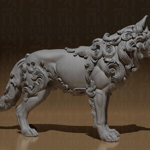 Florale Wolf Skulptur – Barock 3D-Druck image 4