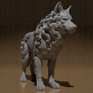 Florale Wolf Skulptur – Barock 3D-Druck image 3